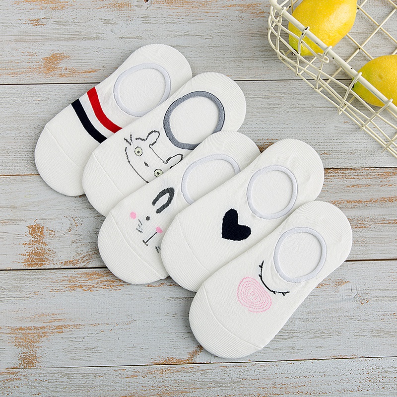 Vớ cotton ECMLN cổ thấp họa tiết trái tim động vật chống trượt thời trang dành cho nữ