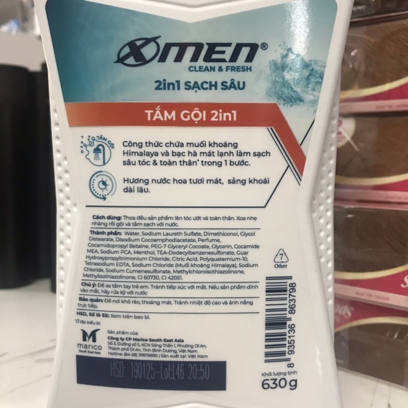 Tắm Gội X-Men Clean &amp; Fresh 2in1 Sạch Sâu 630g