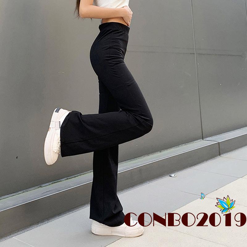 Quần Ống Loe Lưng Cao Màu Trơn Thời Trang Dành Cho Nữ