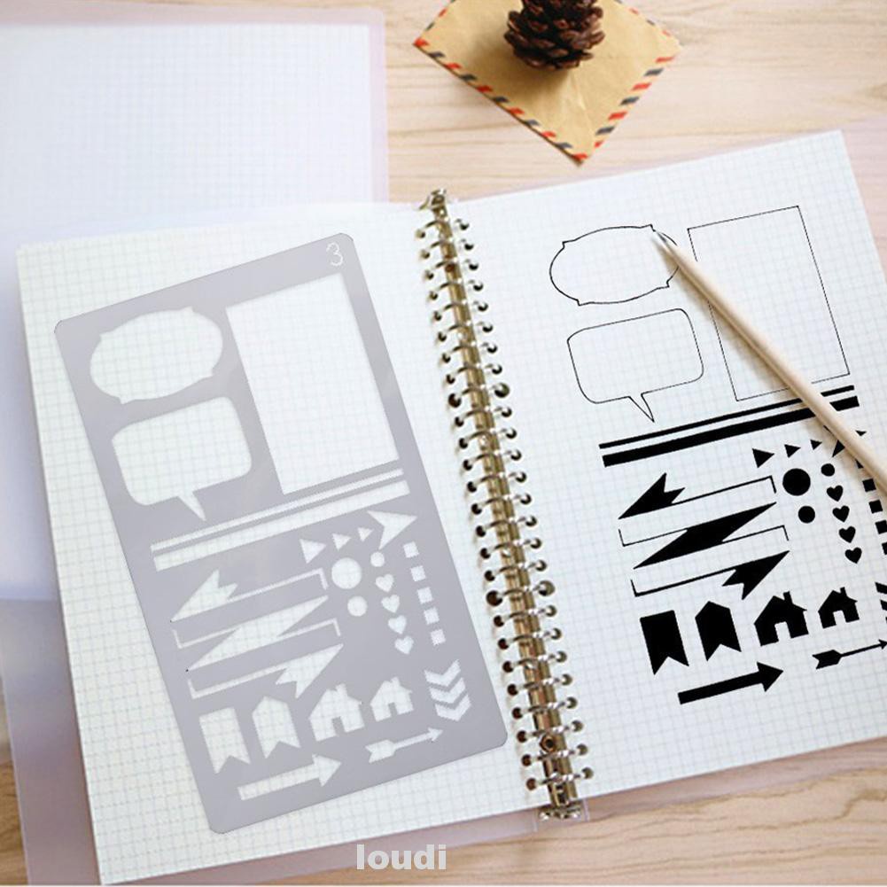 20pcs Journal Stencils DIY Plastic Scrapbook Drawing Template Craft Notepad Planner Hollowed Office Supplies