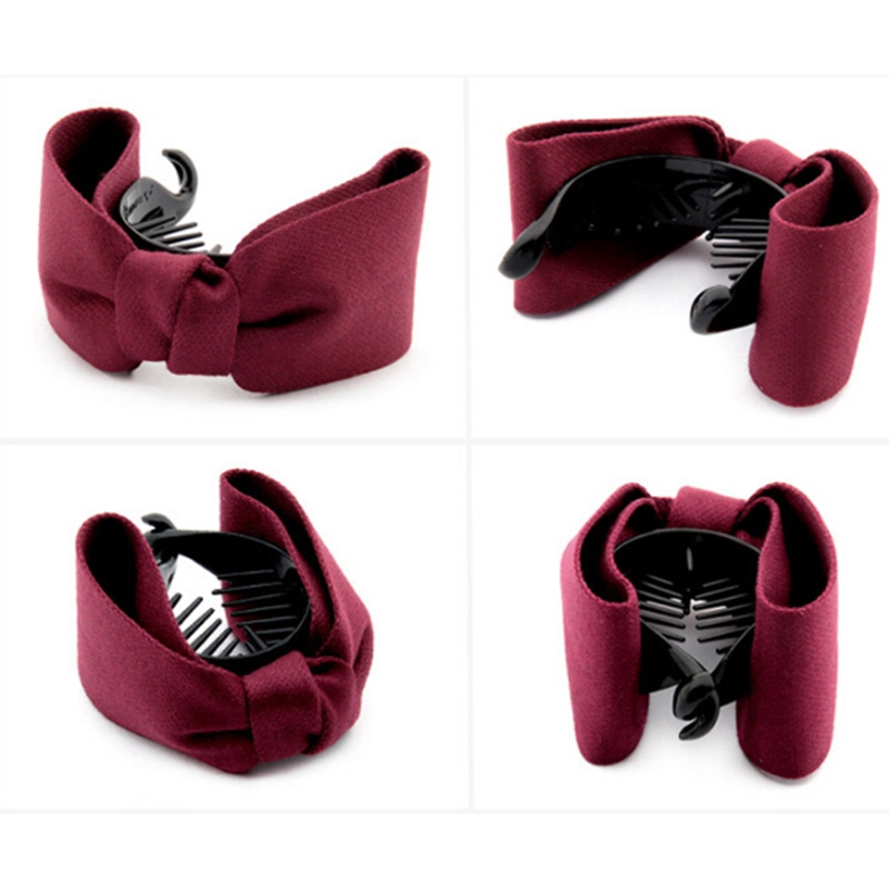 Kẹp Tóc Nơ Màu Trơn Thời Trang Cho Nữ