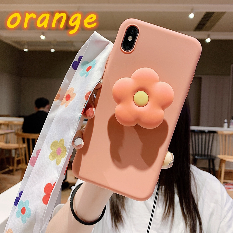 Xiaomi Redmi Note 6 7 8 5 Pro 5A Prime Flower Airbag Holder Stand Cute Soft TPU Silicone Candy Color Phone Case Cover