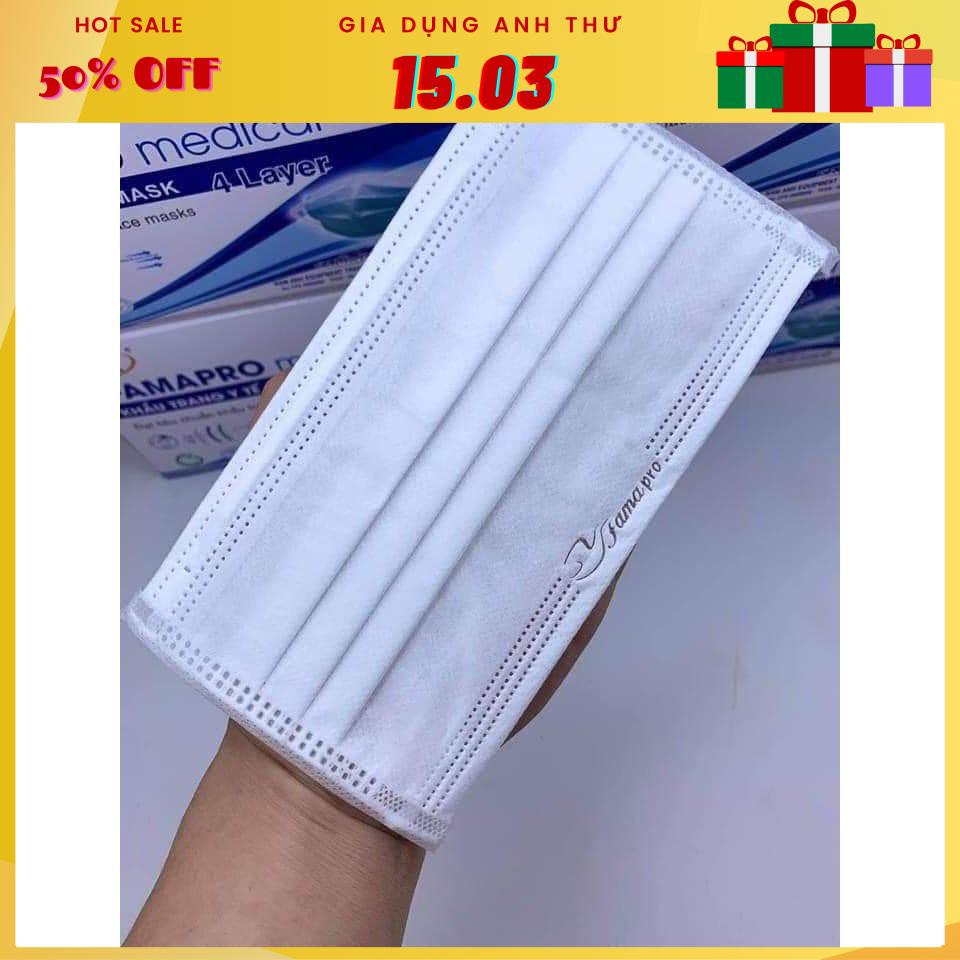 Thùng 50 hộp khẩu trang y tê 4 lớp kháng khuẩn cao cấp màu trắng Nam Anh Famapro (2500 cái)