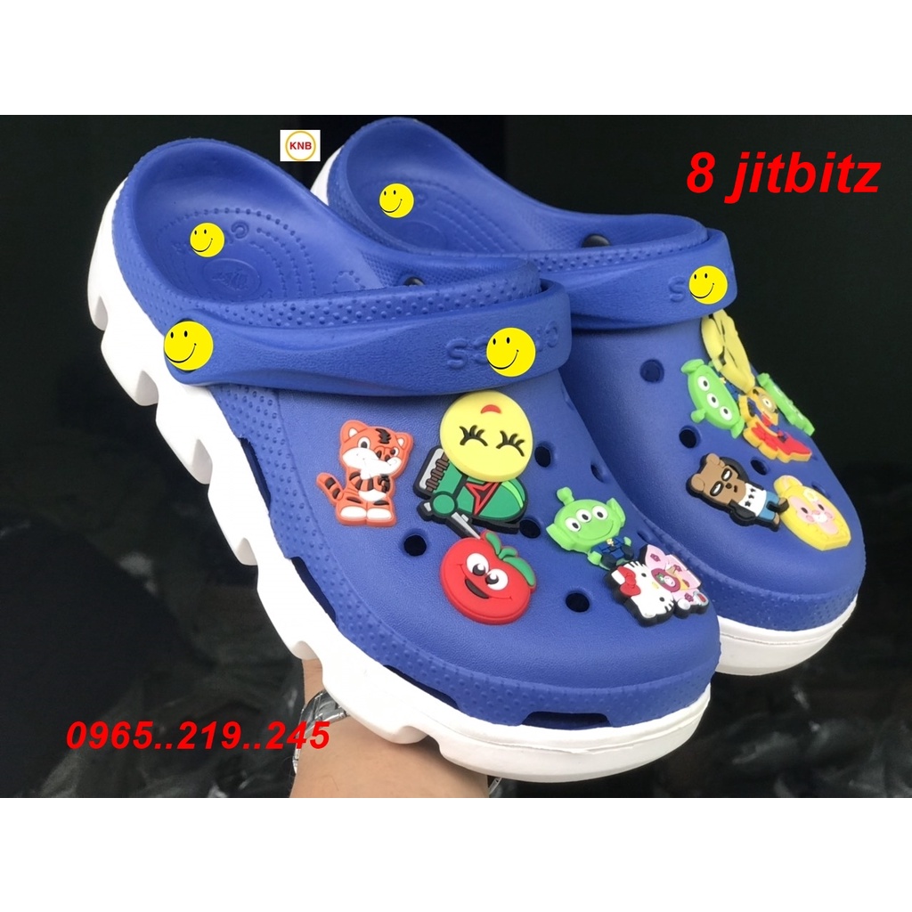 Dép Cross Cá Full tag Cao Cấp Đẹp Nhất Nam Nữ Tặng Kèm 12 Sticker Cross Siêu Hot xanh đậm-trắng