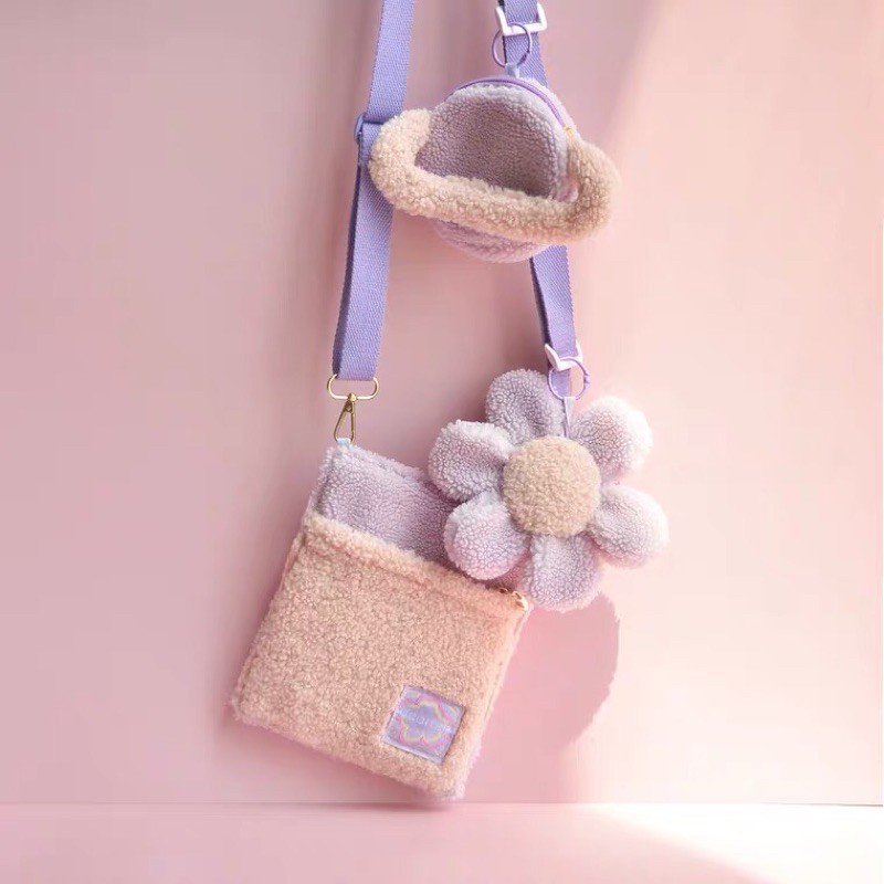 Túi xách tote vải đeo chéo màu tím hồng cưng xỉu