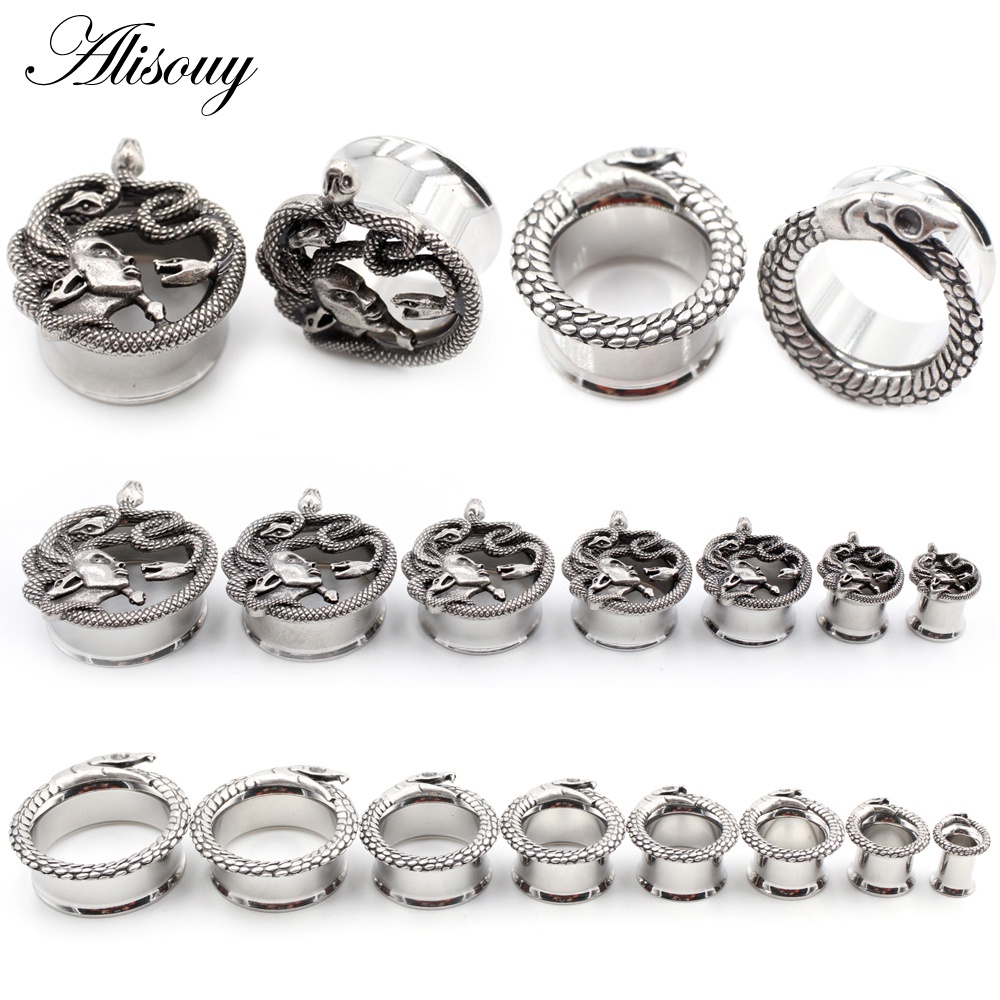 Alisouy Set 2 Khuyên Nong Tai Hình Đầu Rắn Bằng Thép Không Gỉ 6-25mm