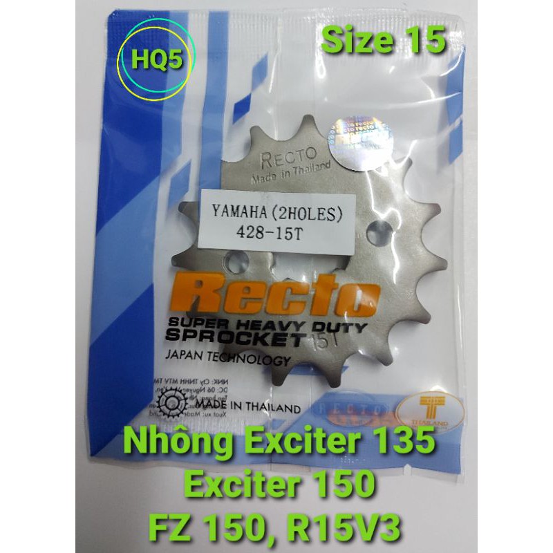 Nhông trước Exciter 135/Exciter 150/FZ/R15V3 Recto, size 15