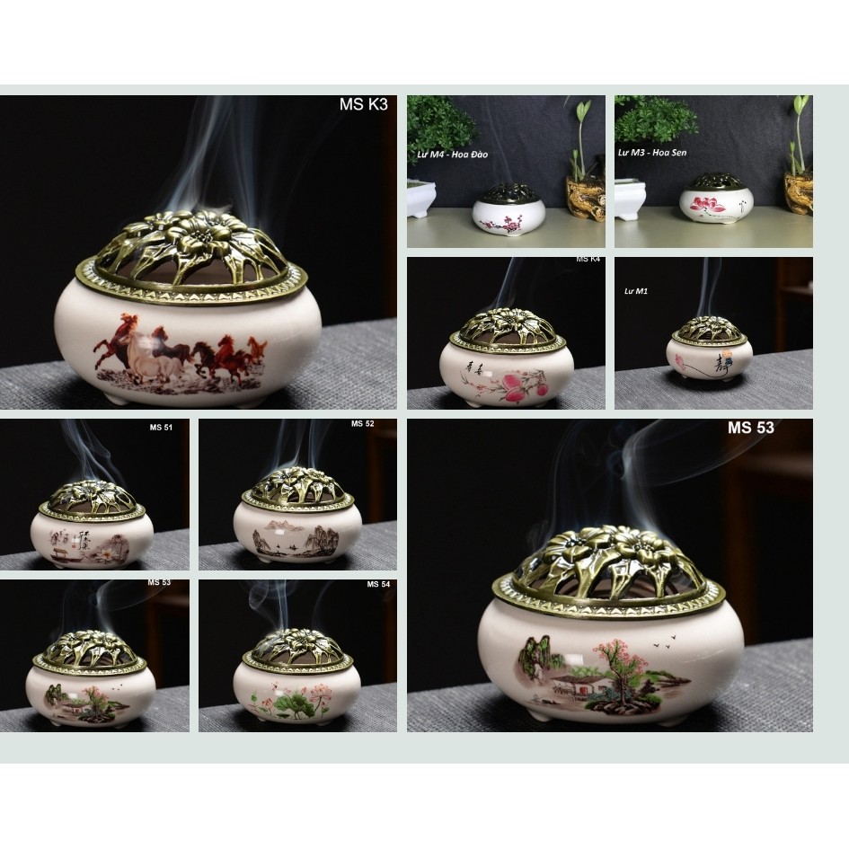 Lư Đốt Trầm - Màu - Họa Tiết (có lót chống cháy)