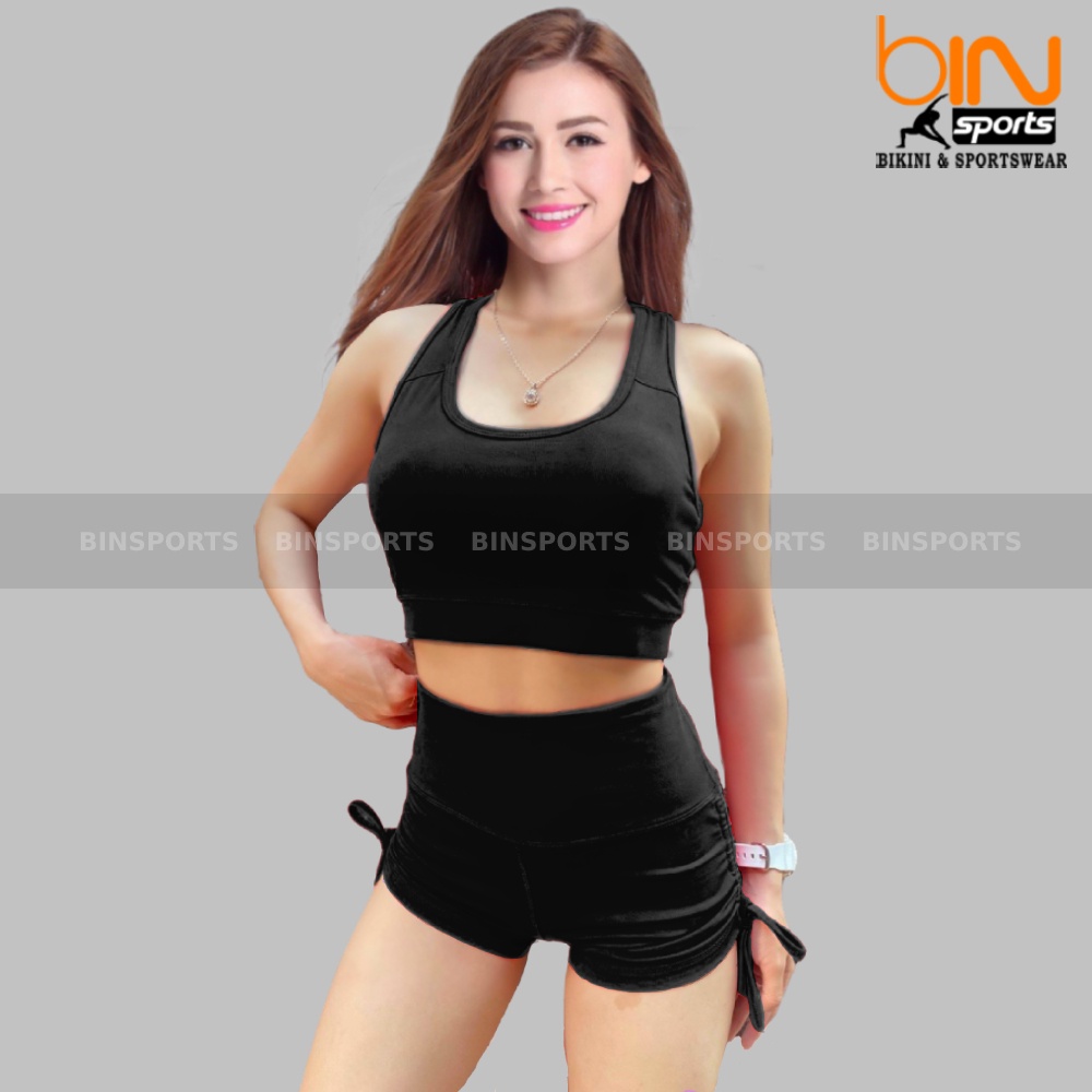 Set bộ đùi thể thao tập gym yoga nữ áo bra kèm mút quần đùi dây rút Sports BN020