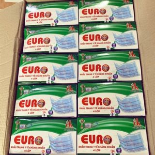 Sỉ nguyên thùng 50 hộp khẩu trang y tế 4 lớp kháng khuẩn Euro (50 hộp x 1 hộp 50 cái)
