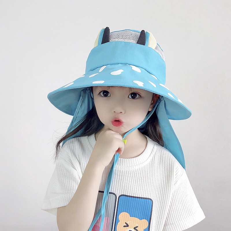 Nón Tai Bèo Che Nắng Hở Chóp Phối Khăn Choàng Dễ Thương Cho Bé Gái