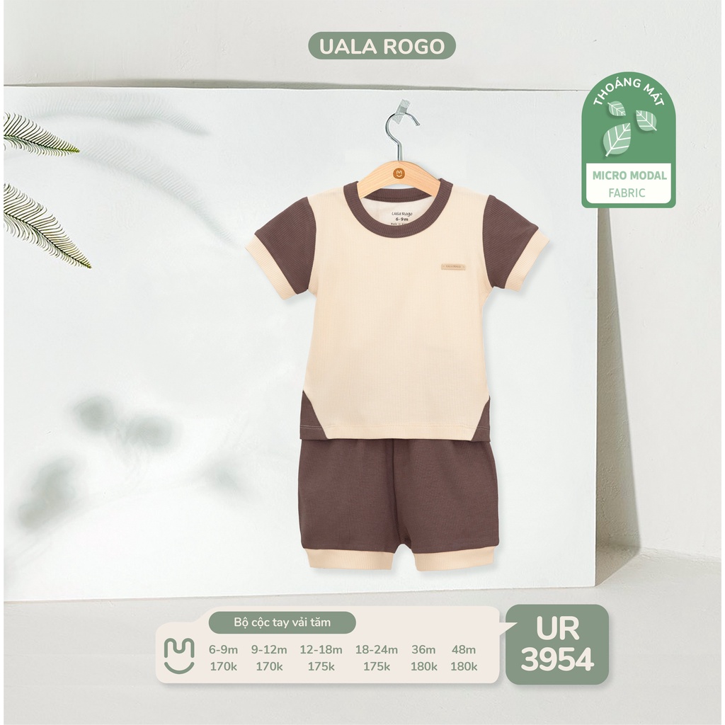 Quần áo bé trai cộc tay hè Ualarogo 6 tháng - 4 tuổi vải Modal cổ tròn thoáng mát co giãn thấm hút 3954