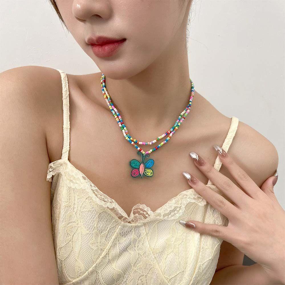 Vòng cổ Hai Lớp Xỏ Hạt Nhiều Màu Sắc Phong Cách Bohemian Thời Trang Mùa Hè Cho Nữ