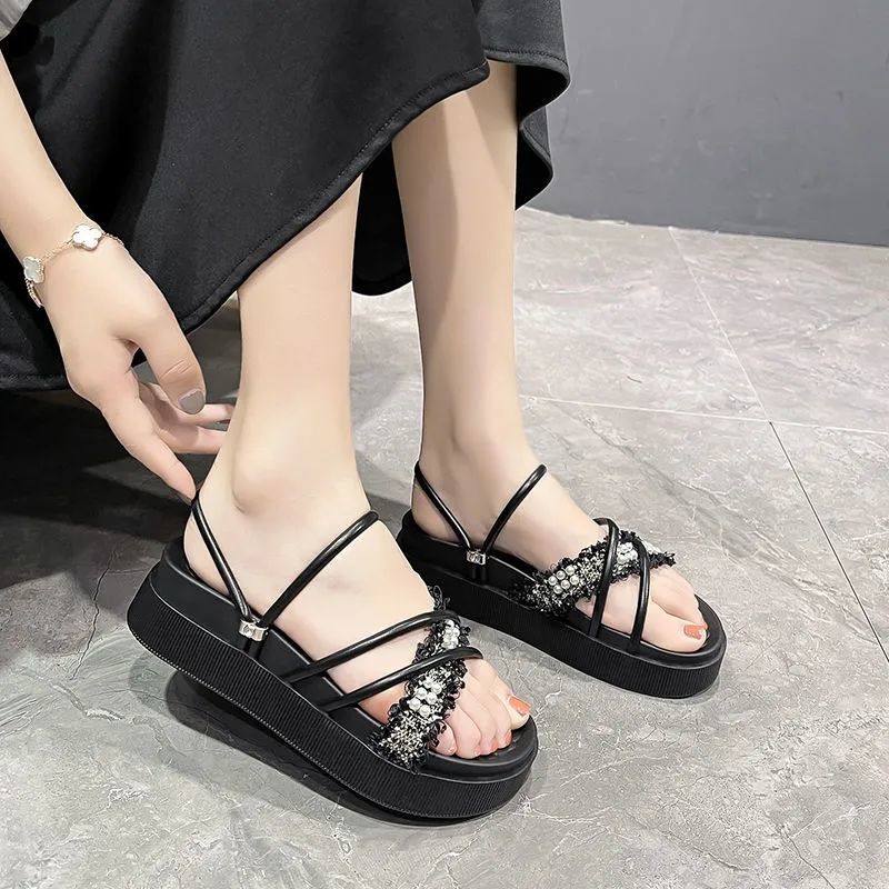 Giày Sandal Hai Quai Đế Bệt Dày Phong Cách Mùa Hè 2022 Mới Dễ Phối Đồ Cho Nữ