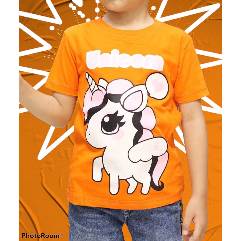 (1-8 Tuổi) Áo thun in hình nhân vật hoạt hình UNICORN ORANGE cho bé