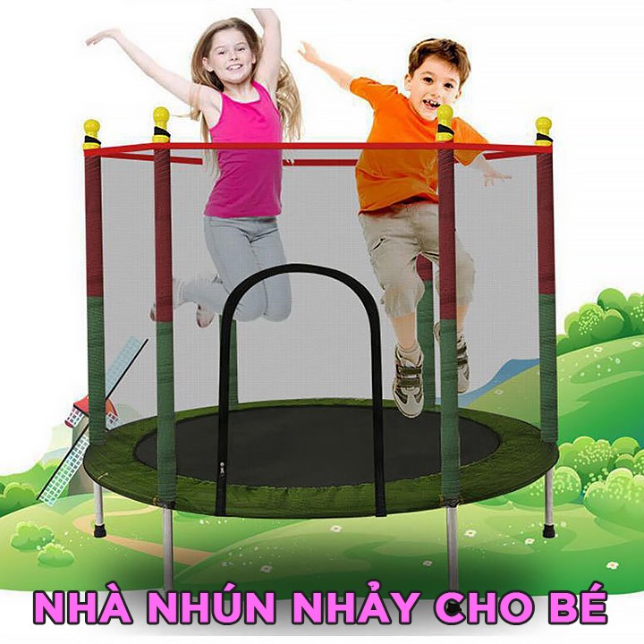 Nhà nhảy nhún, nhà bóng trẻ em, nhà nhún lò xo lục giác có lan can, đệm nhún lò xo cho bé siêu cao cấp