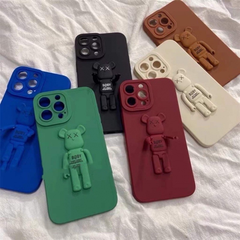 Ốp Gấu silicon Bearbrick TPU mịn kiêm giá đỡ ip X/XR/  Xsmax/ ip11/ ip11 pro max