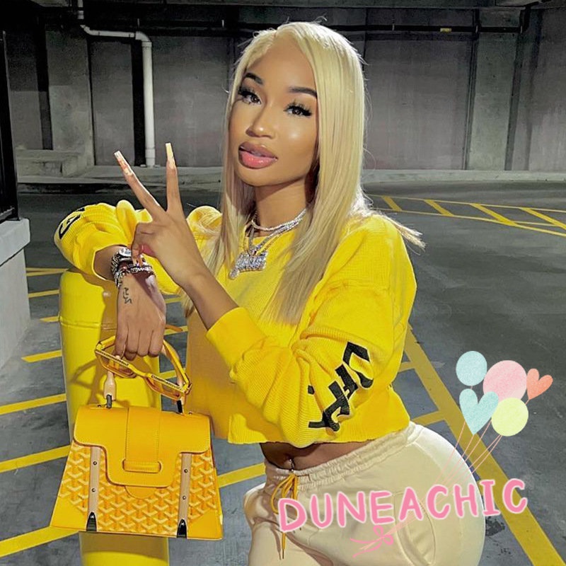 DUNEA Áo Nỉ Dài Tay Cổ Tròn Form Rộng In Chữ Phong Cách Đường Phố