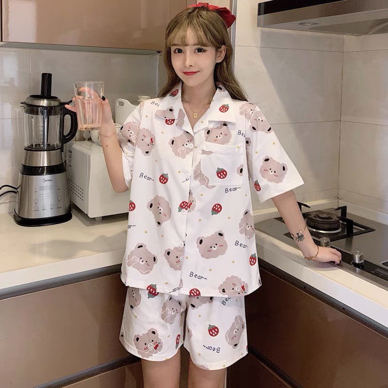 Bộ Ngủ Pijama Nữ Cộc Hình Gấu [ FREE SHIP ] Bộ Đồ Ngủ tay ngắn Họa Tiết In nhiều Màu siêu hot | #Đồngủ | Pyjama.