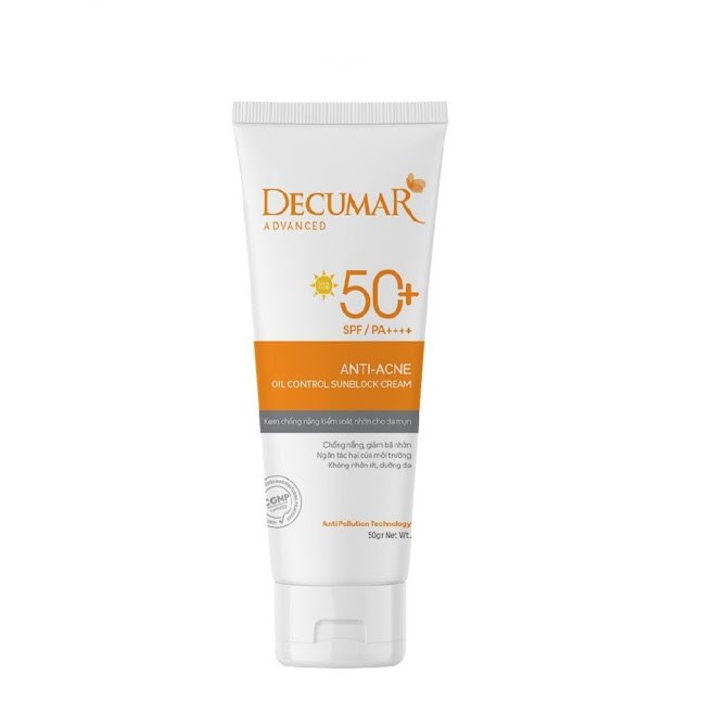 Kem chống nắng Decumar Advanced Sunblock SPF50 (CVI) (Tuýp 50g) - Kiểm soát nhờn cho da mụn [Chính Hãng]