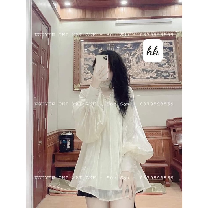 Áo VOAN TƠ CỔ NGỌC DÁNG BABY DOLL 45_ 60kg mang vừa