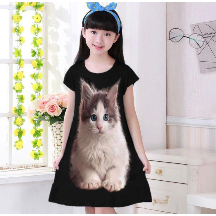 Đầm Lặn In Hình Mèo 3d Cho Bé 4-11 Tuổi