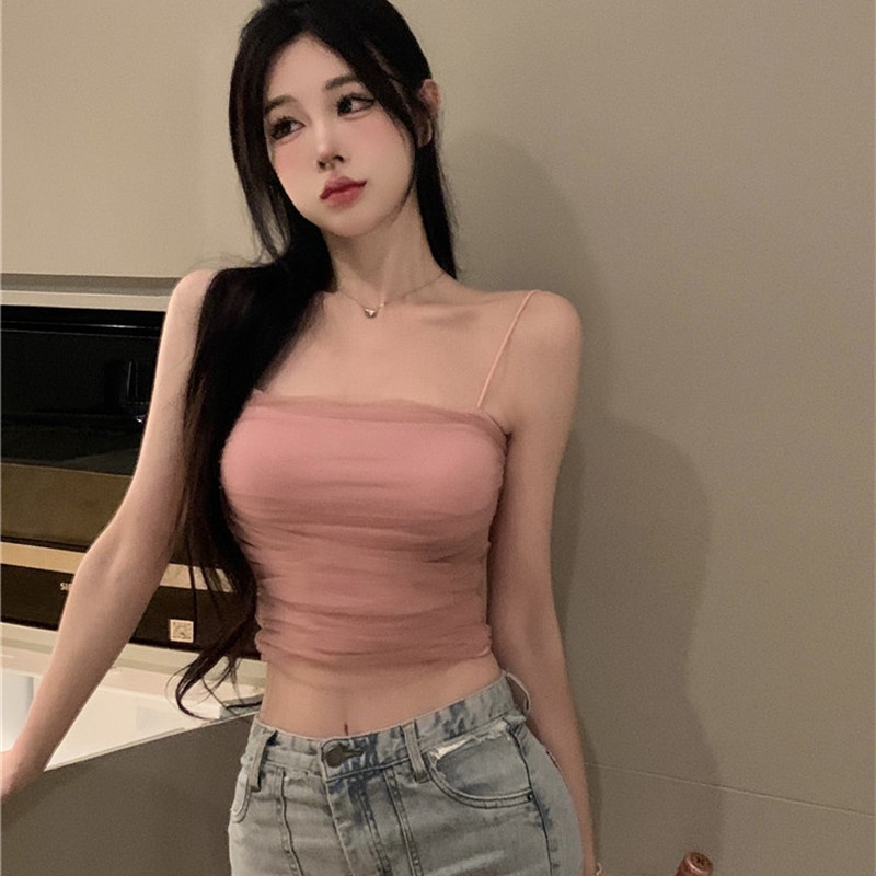 Áo Hai Dây Ôm Dáng Thiết Kế Xếp Ly Gợi Cảm Cho Nữ