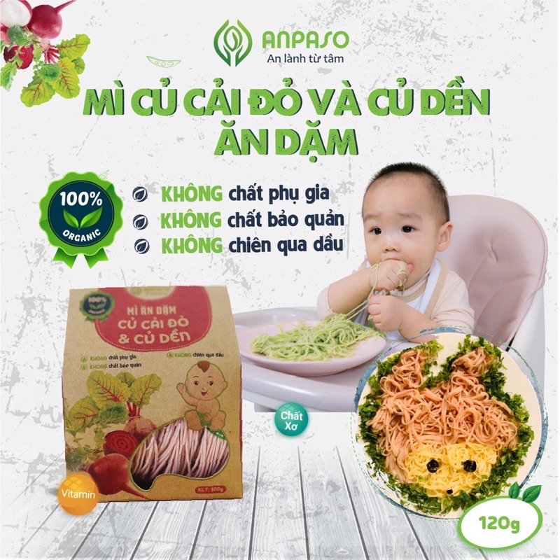 Mỳ rau củ hữu cơ Anpaso cho bé ăn dặm (gói 120gr và 300gr)