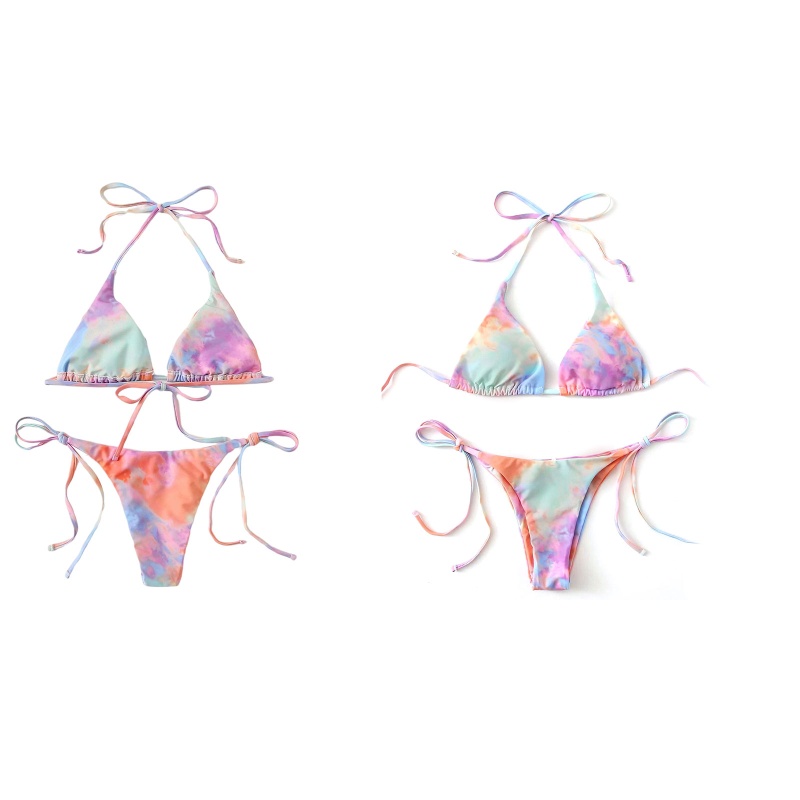 Bộ Đồ Bơi Bikini Hai Mảnh Mềm Mại Thắt Nút Phối Màu Nhuộm Quyến Rũ Cho Nữ