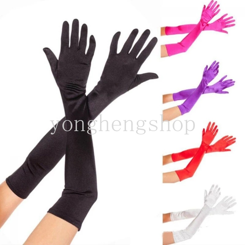 Găng Tay Satin Dài Màu Trơn Trang Trọng Cho Nữ Khi Dự Tiệc/Đám Cưới