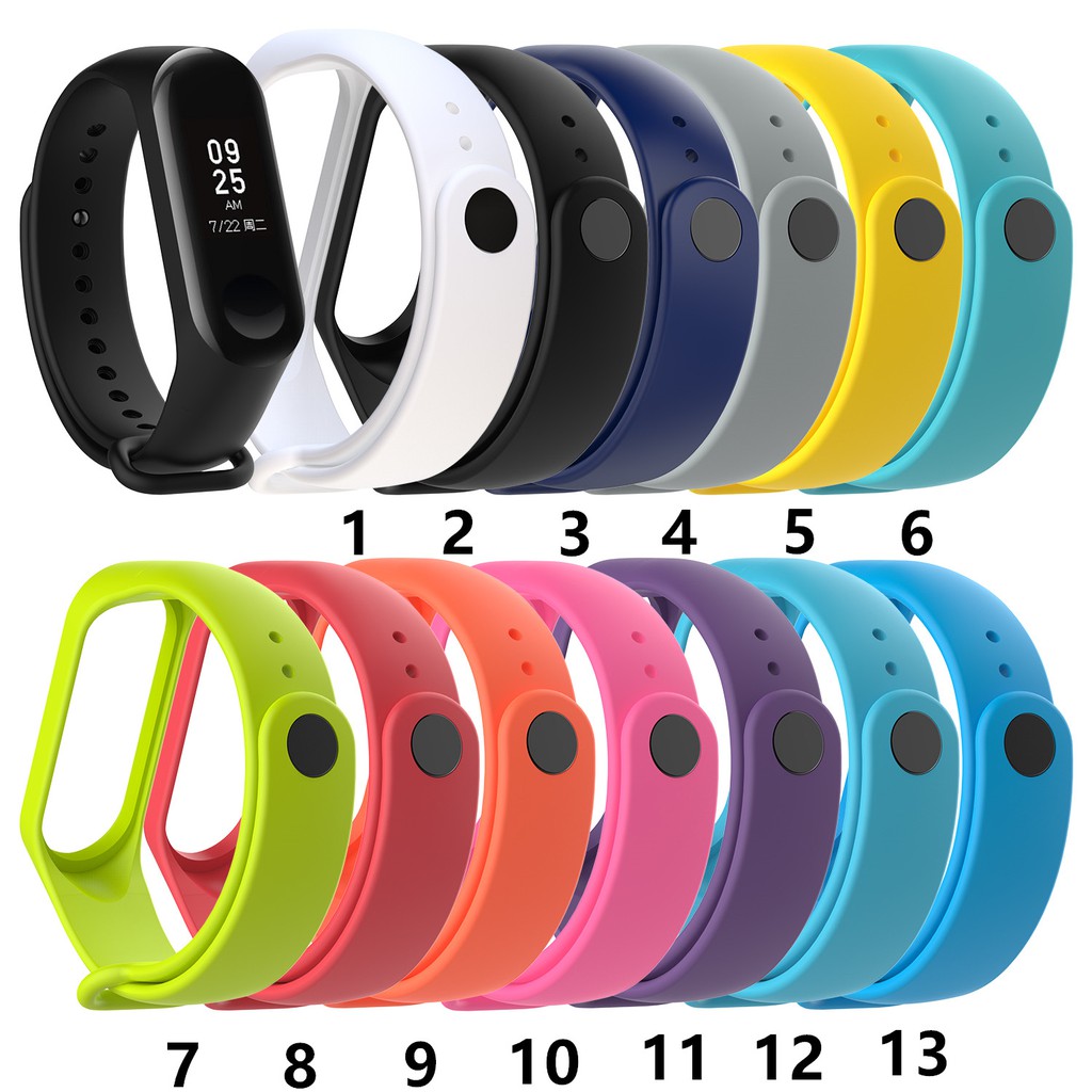 Dây Đeo Thay Thế Chất Liệu Silicon Màu Trơn Cho Xiaomi Mi Band 3 + 2 Miếng Dán Bảo Vệ Màn Hình