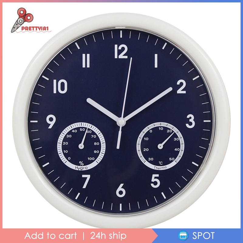 Đồng Hồ Treo Tường Prettyia1 10 Inch Không Ồn Hiển Thị Nhiệt Độ Và Nhiệt Kế Đo Độ Ẩm, Pin Thạch Anh