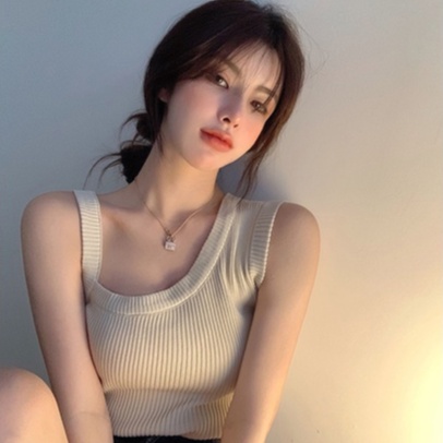 Áo dệt kim ZHELIHANGFEI không tay thiết kế lệch tà độc đáo quyến rũ