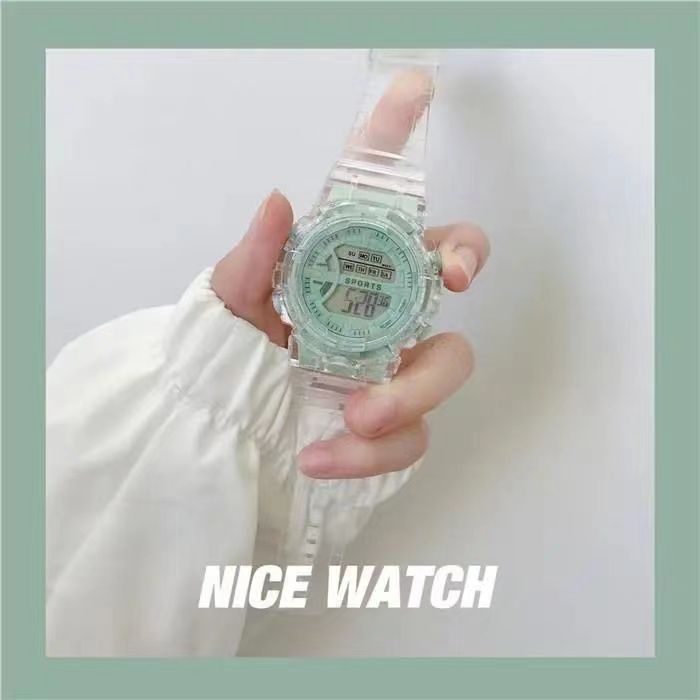 Đồng Hồ Điện Tử Thể Thao Chống Thấm Nước Màu Trắng In Hình Kỳ Lân Phong Cách Preppy Cho Nữ Sinh Trung Học