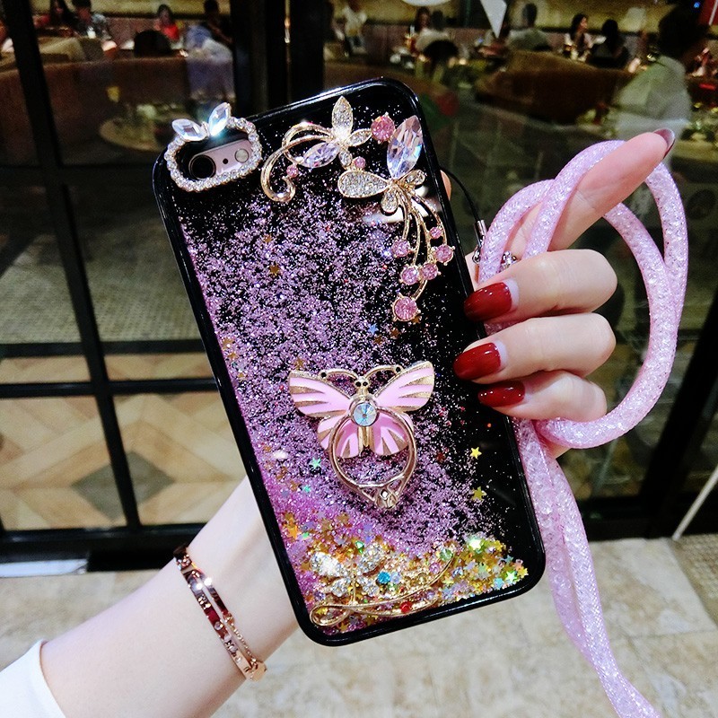 Ốp lưng OPPO kim tuyến nước hình bướm kèm nhẫn móc ngón tay cho F7 F5 A71 A83 A37 Neo 9