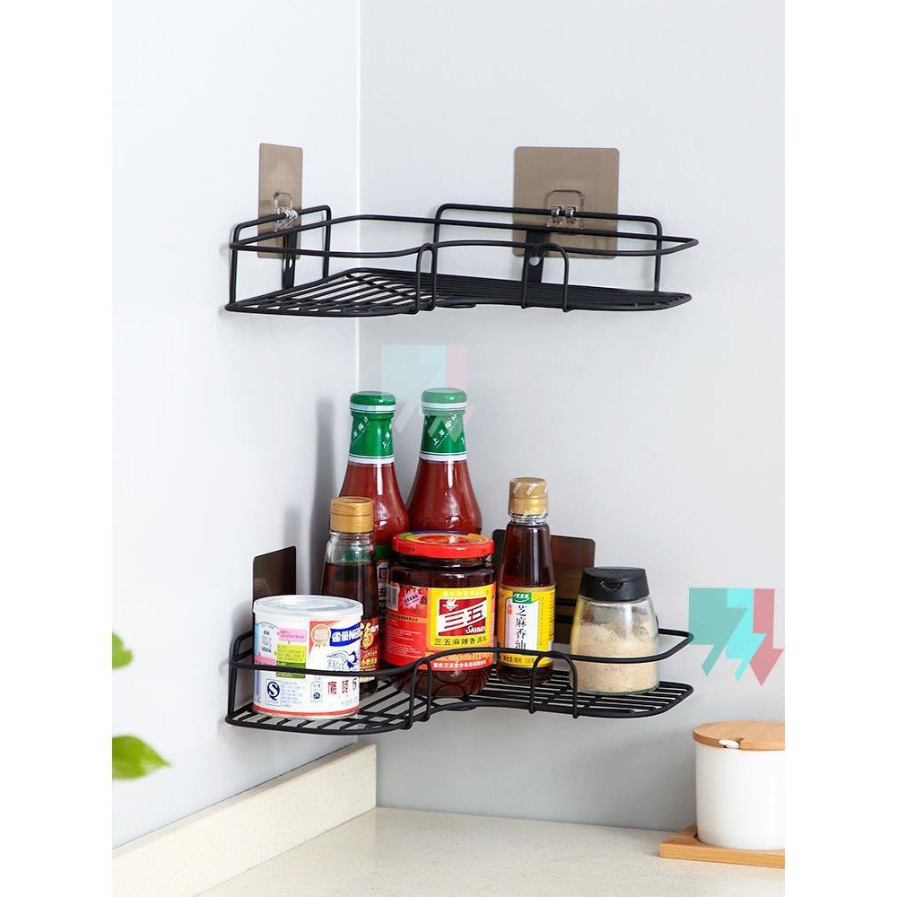 Kệ góc thép không gỉ dán tường đựng đồ gia vị nhà bếp, kệ nhà bếp - nhà tắm tiện lợi