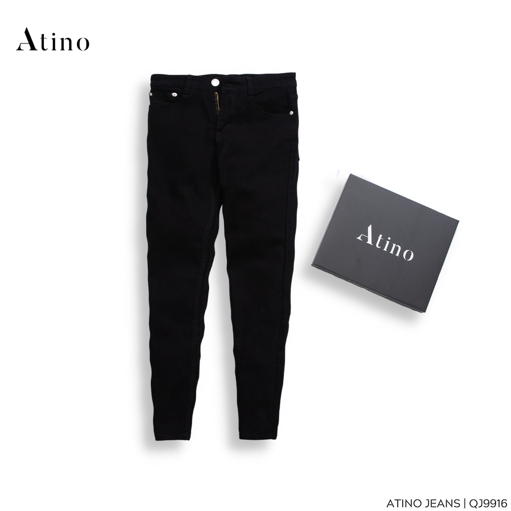 Quần Jean Nam Đen Trơn ATINO Chất Liệu Jean Pha Spandex Form Slim-Fit QJ9916