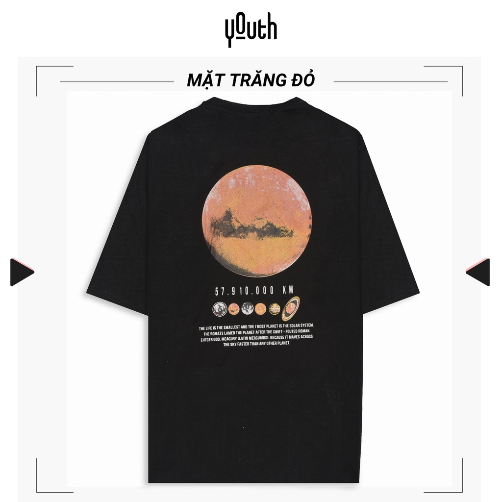 Áo thun nam nữ unisex YOUTH form rộng cổ tròn tay lỡ vải Cotton xịn FreeSize(38-65Kg) - Mặt Trăng Đỏ - AP22