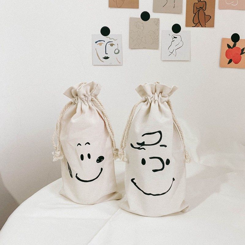 Túi Vải Dây Rút Đựng Bình Nước Vải Canvas In Nhiều Mẫu