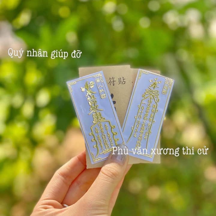 Sét 2 Miếng dán điện thoại QUÝ NHÂN GIÚP ĐỠ + VĂN XƯƠNG THI CỬ linh phù tài lộc