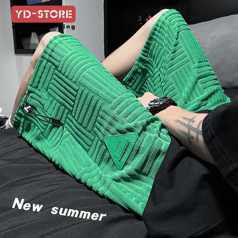 Quần Short Dây Rút Năm Tấc Hình Tam Giác Màu Xanh Lá Cây Phong Cách Hồng Kông Trẻ Trung Béo Plus Size Cho Nam