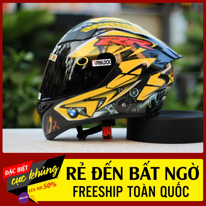 [FREE SHIP] MŨ BẢO HIỂM FULLFACE ROC 1 KÍNH - ROYAL M138B LÊN TEM BMW VÀNG