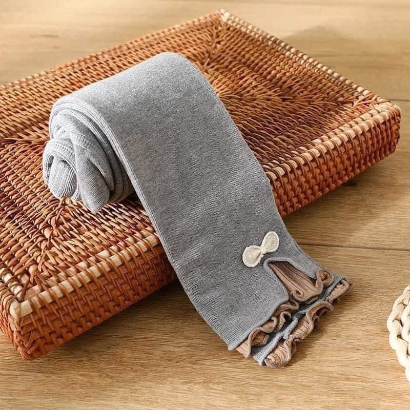 Legging dài đính nơ gấu cho bé gái, cotton nỉ co giãn thoải mái, phối gấu xinh, size to cho bé gái ,có sẵn