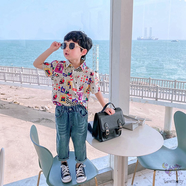 Áo sơ mi tay ngắn in hoạt hình cho bé trai