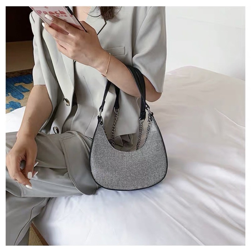 Túi kẹp nách đính đá lấp lánh Túi đeo chéo đính kim cương