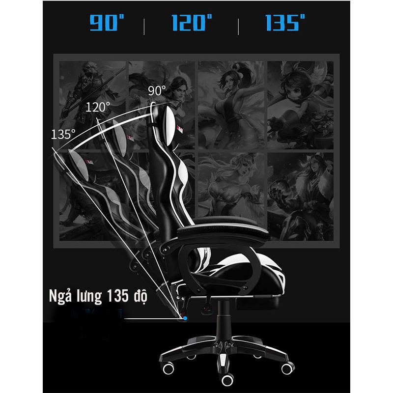 Ghế Gaming, Ghế Chơi Game -  Có Đèn Led, Loa Bluetooth, Massage 7 Điểm, Ngả Lưng Duỗi Chân Đa Năng