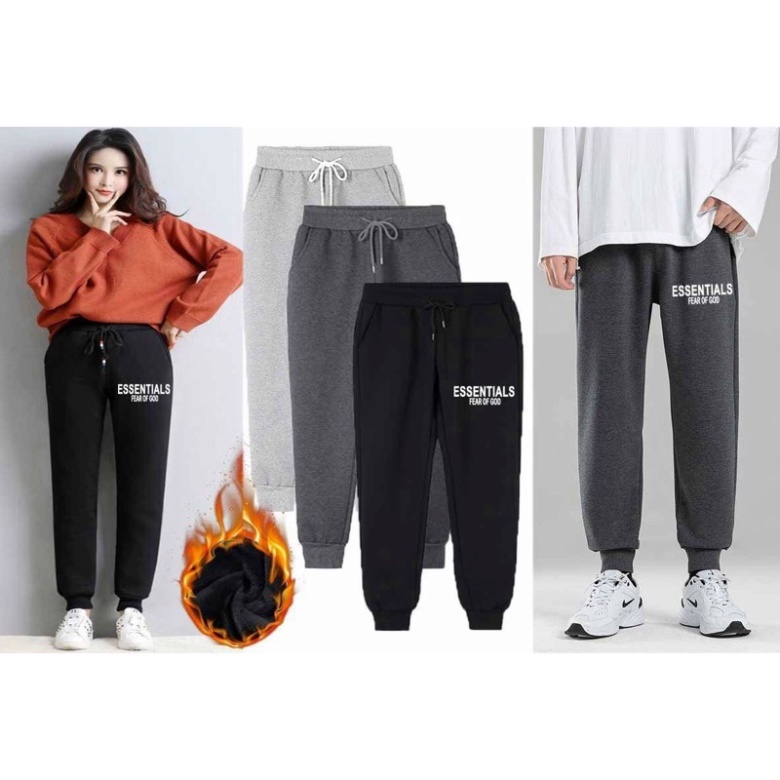 Quần Jogger Nam Nữ Nỉ Ống No In chữ Essitial