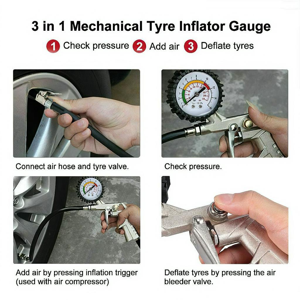 Đầu Vòi Bơm Ô Tô - Xe Máy - Đồng hồ đo áp suất lốp xe