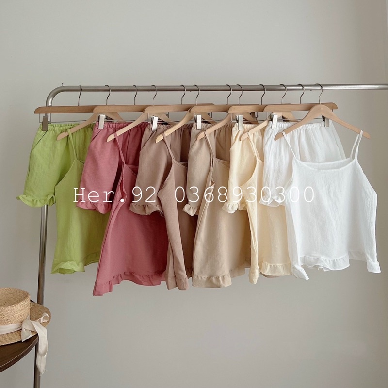 Bộ đũi hai dây mặc nhà viền bèo trơn Đồ ngủ xinh siêu mát mùa hè
