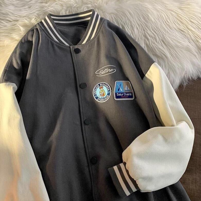 Áo Khoác Bóng Chày, Áo Bomber Nhung Logo Kiểu Dáng Hàn Quốc Form Rộng Trẻ Trung Năng Động(Hàng Sẵn)